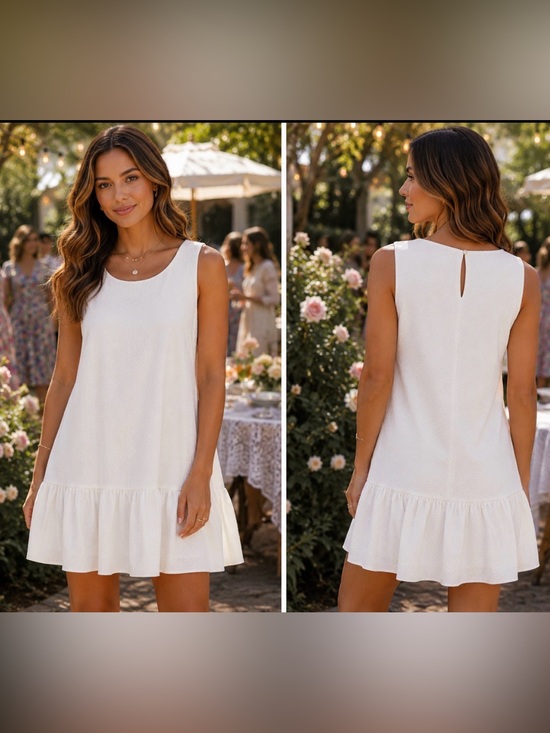 Tommy Hilfiger Dresses & Skirts - Tommy Hilfiger White Textured Ruffle Hem Shift Dress NWT Size 12 Classic Chic